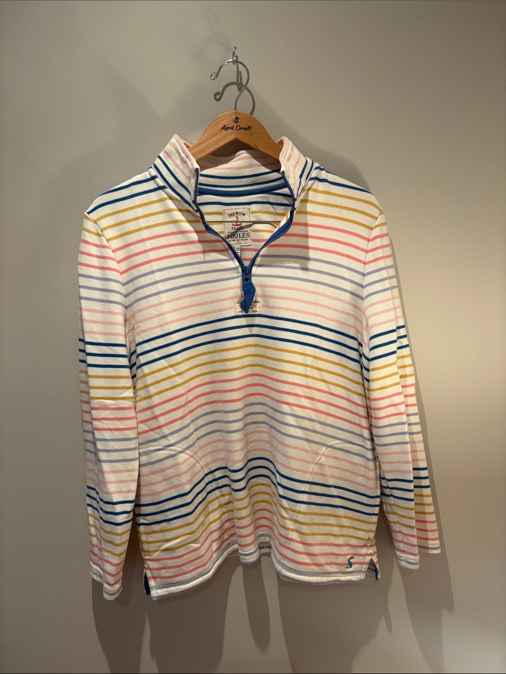 Joules Women's Striped Half-Zip Pajama Top - White, Pink, Yellow, Blue